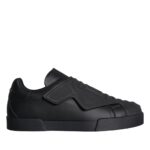 Dolce & Gabbana Black Leather Slip On Low Top Sneakers Shoes