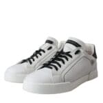 Dolce & Gabbana White Black Leather Low Top Sneakers Men Shoes