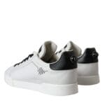 Dolce & Gabbana White Black Leather Low Top Sneakers Men Shoes