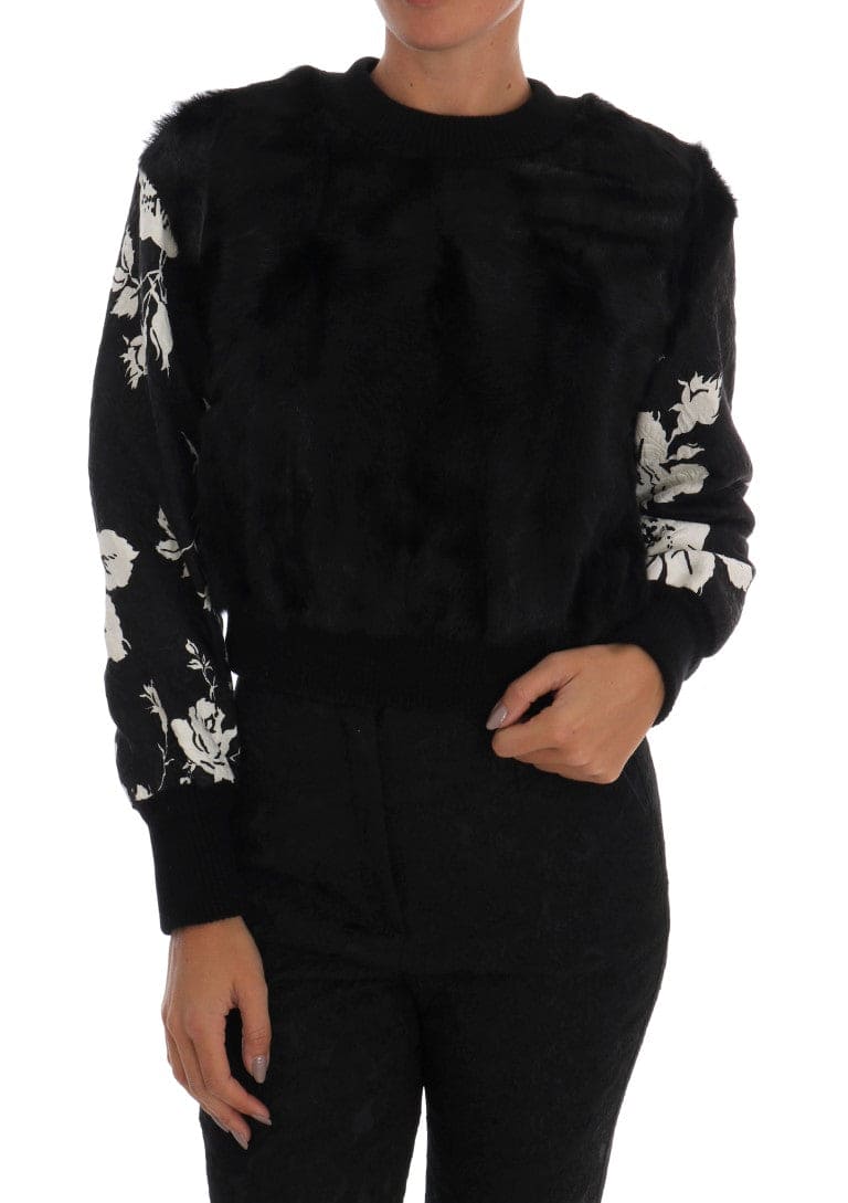 Pull en fourrure noire à motif floral Dolce &amp; Gabbana