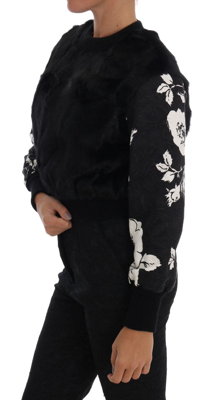 Pull en fourrure noire à motif floral Dolce &amp; Gabbana