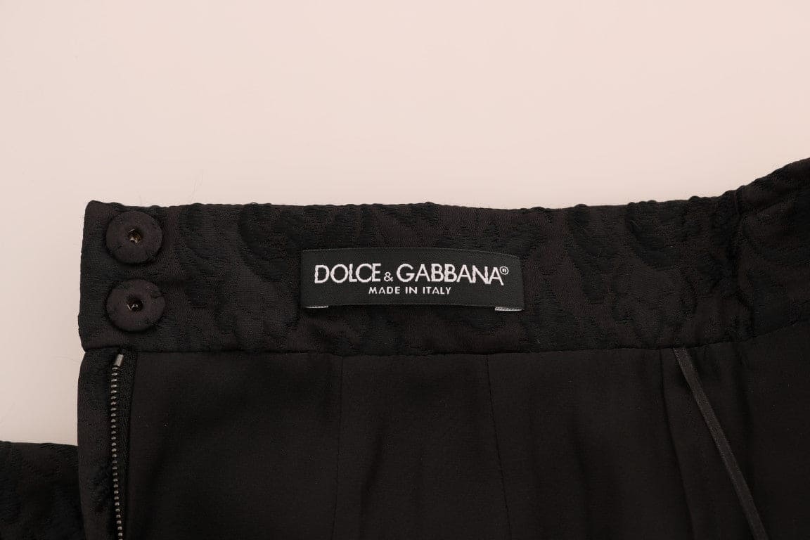 Jupe trapèze élégante en jacquard fleuri noir Dolce &amp; Gabbana