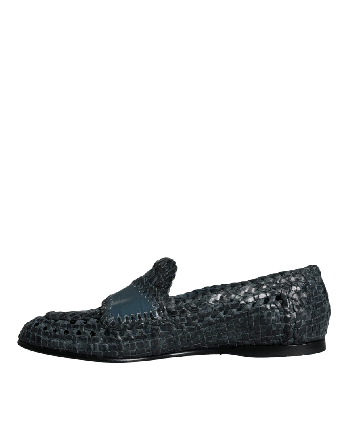 Dolce & Gabbana Blue Woven Leather Slip On Loafers Men Shoes