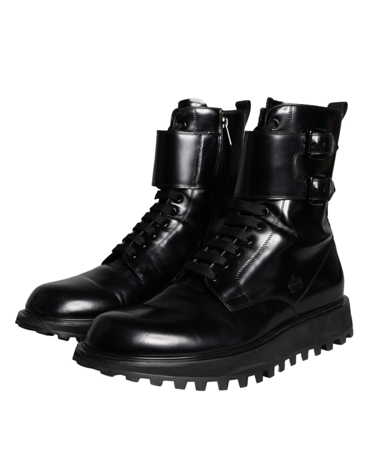 Dolce & Gabbana Black Leather Lace Up Men Mid Calf Boots Shoes