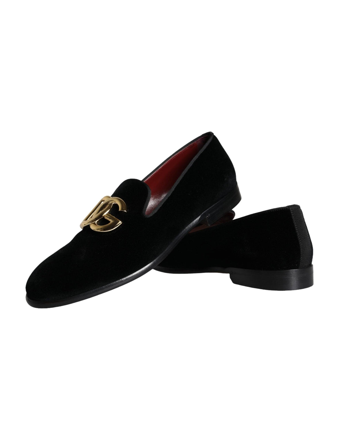 Dolce & Gabbana Black Velvet Cotton Logo Loafers Dress Shoes