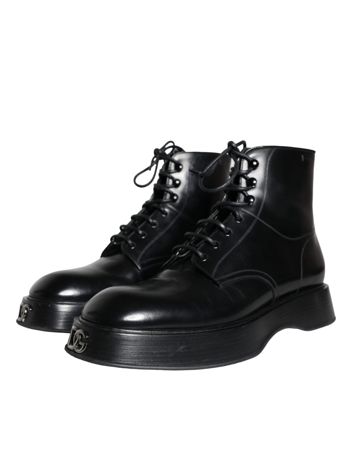 Dolce & Gabbana Black Leather Lace Up Ankle Boots Men Shoes