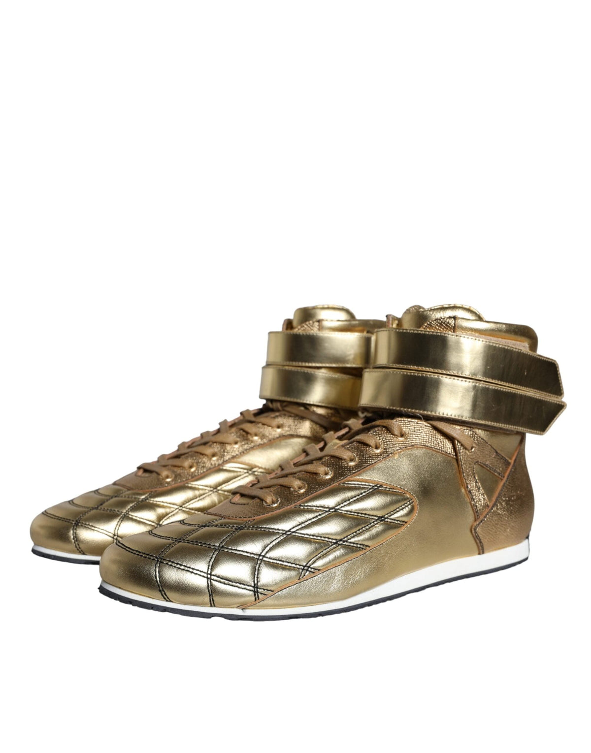 Dolce & Gabbana Gold Leather Sartoria High Top Sneakers Shoes