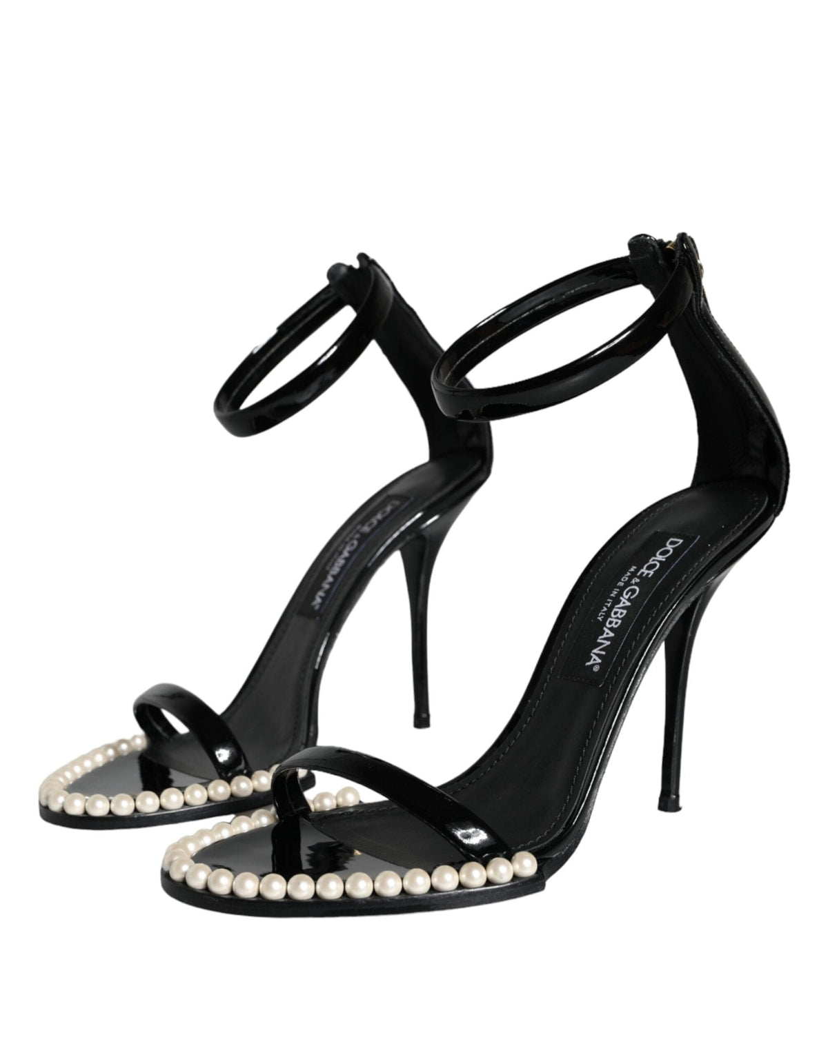 Dolce & Gabbana Black Keira Leather Faux Pearl Sandals Heels Shoes