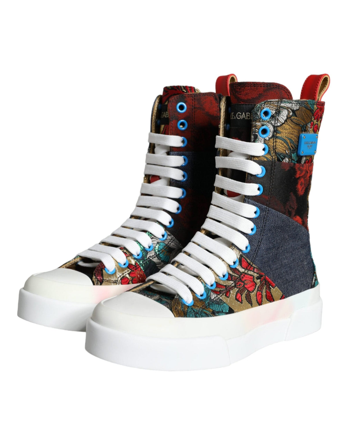 Dolce & Gabbana Multicolor Patchwork Logo High Top Sneakers Shoes