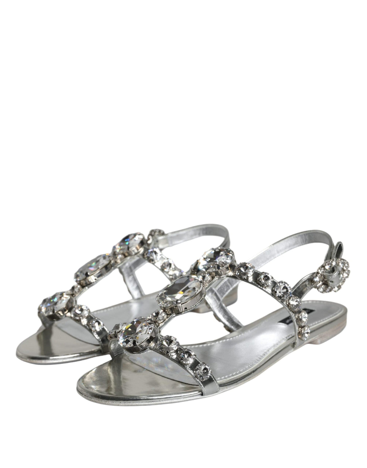 Dolce & Gabbana Silver Crystal Sandals Flats Flip Flops Shoes