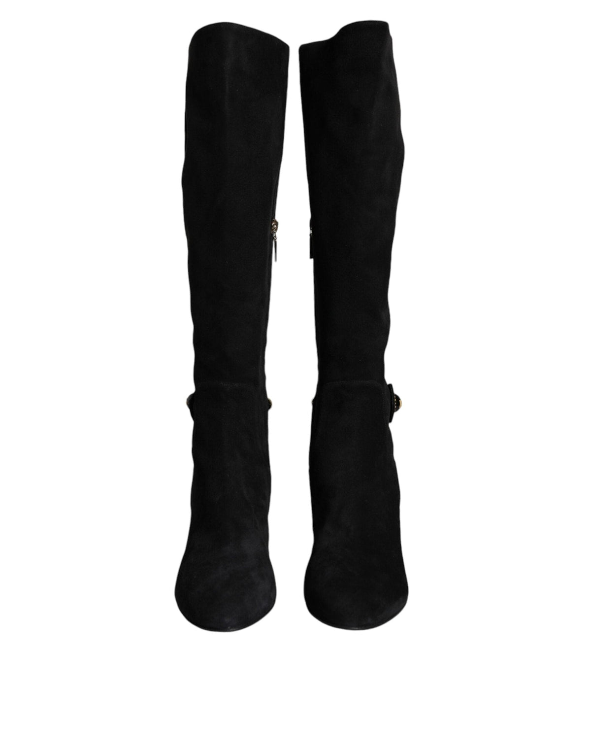 Dolce & Gabbana Black Suede Leather Logo Knee High Boots Shoes