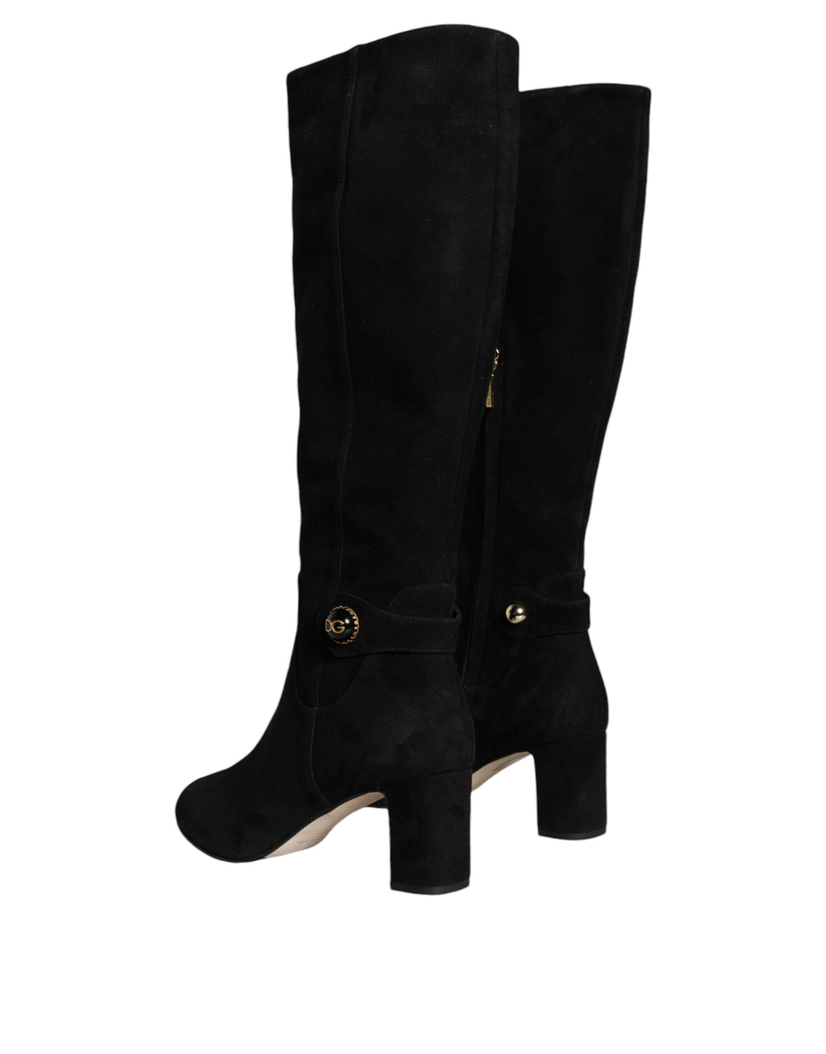 Dolce & Gabbana Black Suede Leather Logo Knee High Boots Shoes