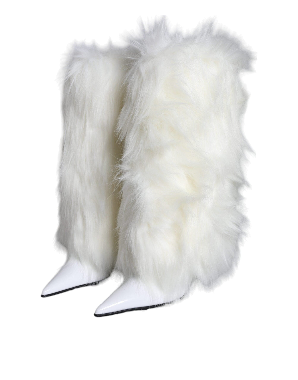 Dolce & Gabbana White Fur Leather Heels Mid Calf Boots Shoes