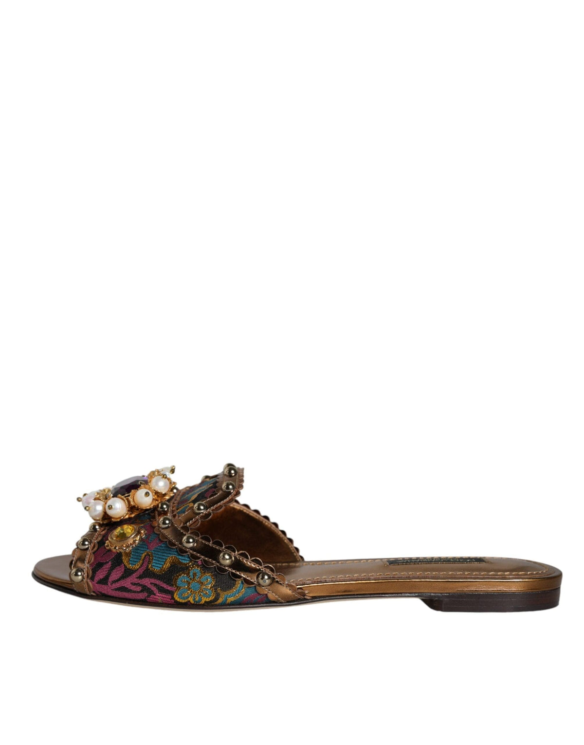 Dolce & Gabbana Multicolor Jacquard Embellished Slides Flats Shoes