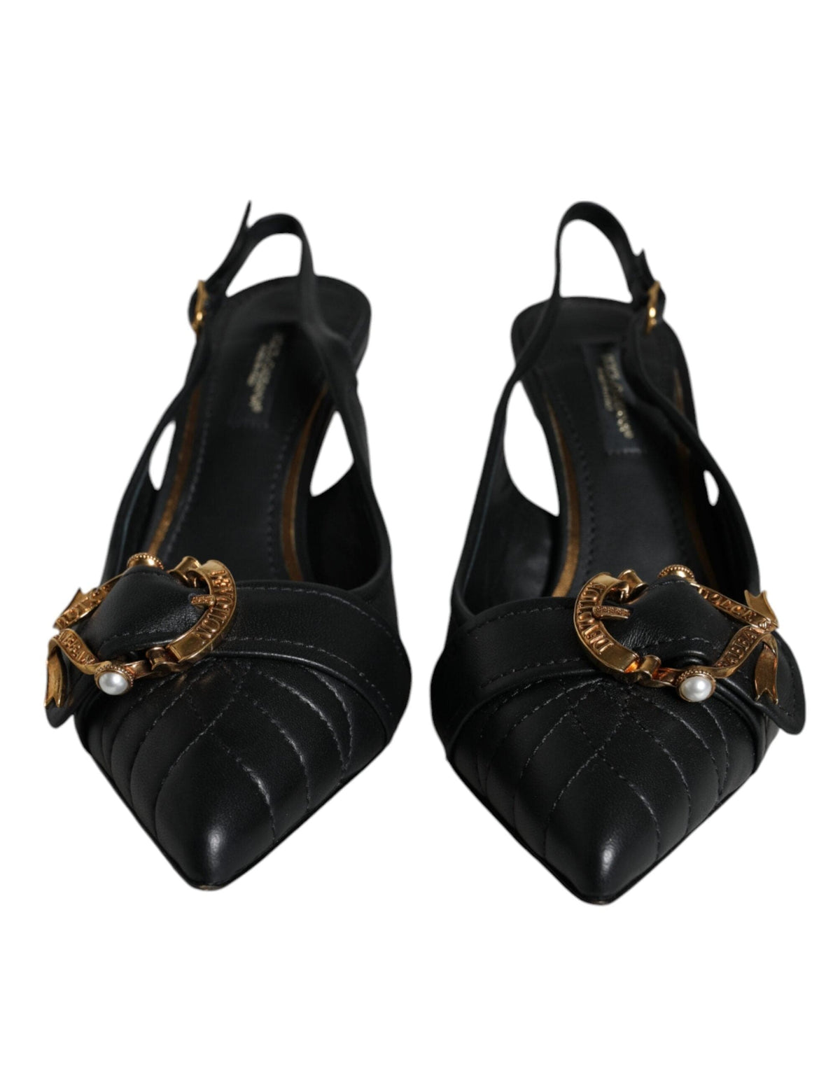 Dolce & Gabbana Black Devotion Leather Heels Slingback Shoes