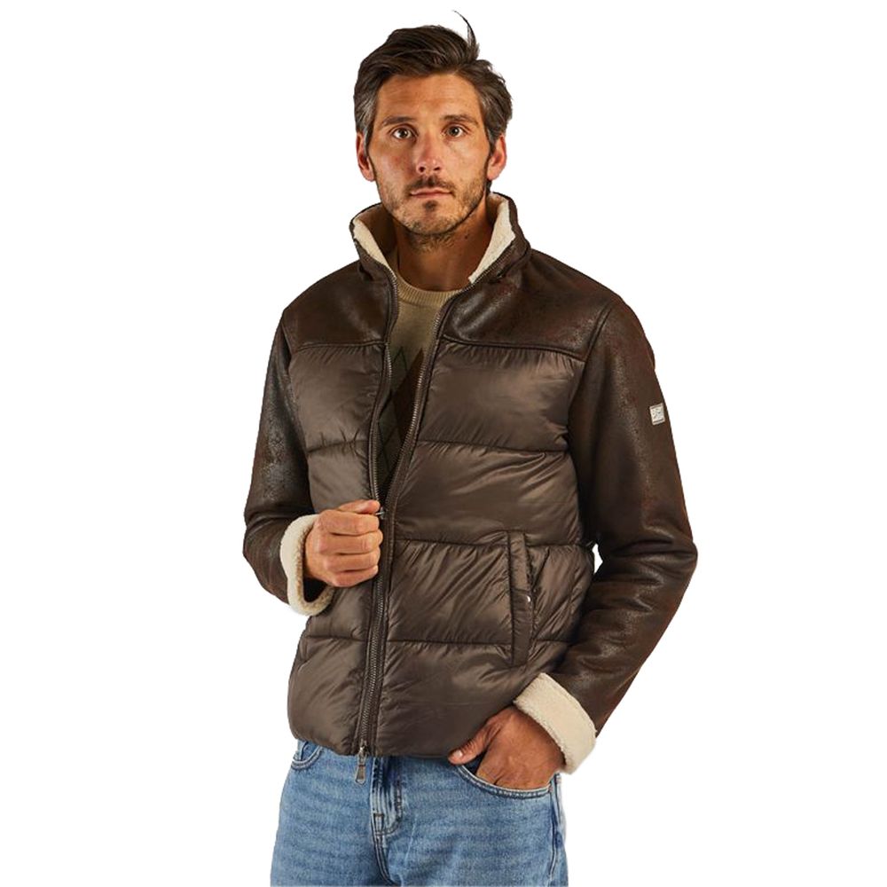 Yes Zee Brown Nylon Men's Quilted Jacket