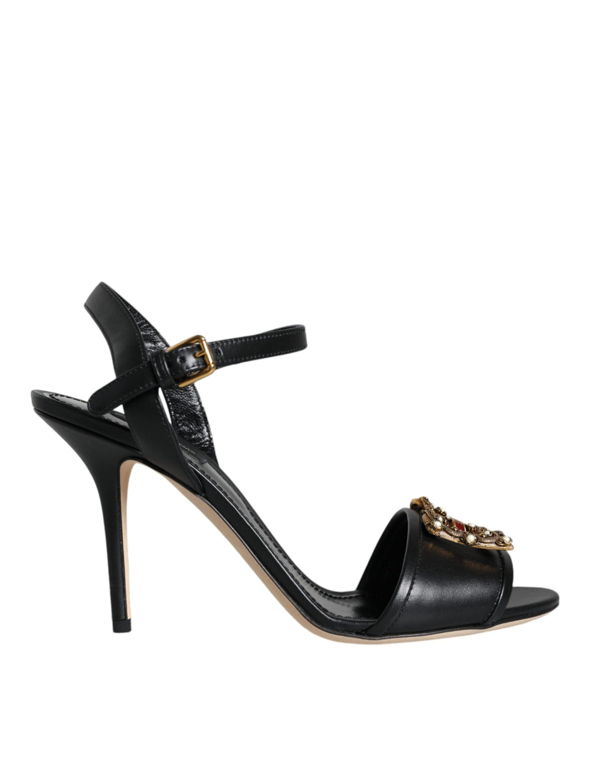 Dolce & Gabbana Black DG Amore Leather Keira Sandals Shoes