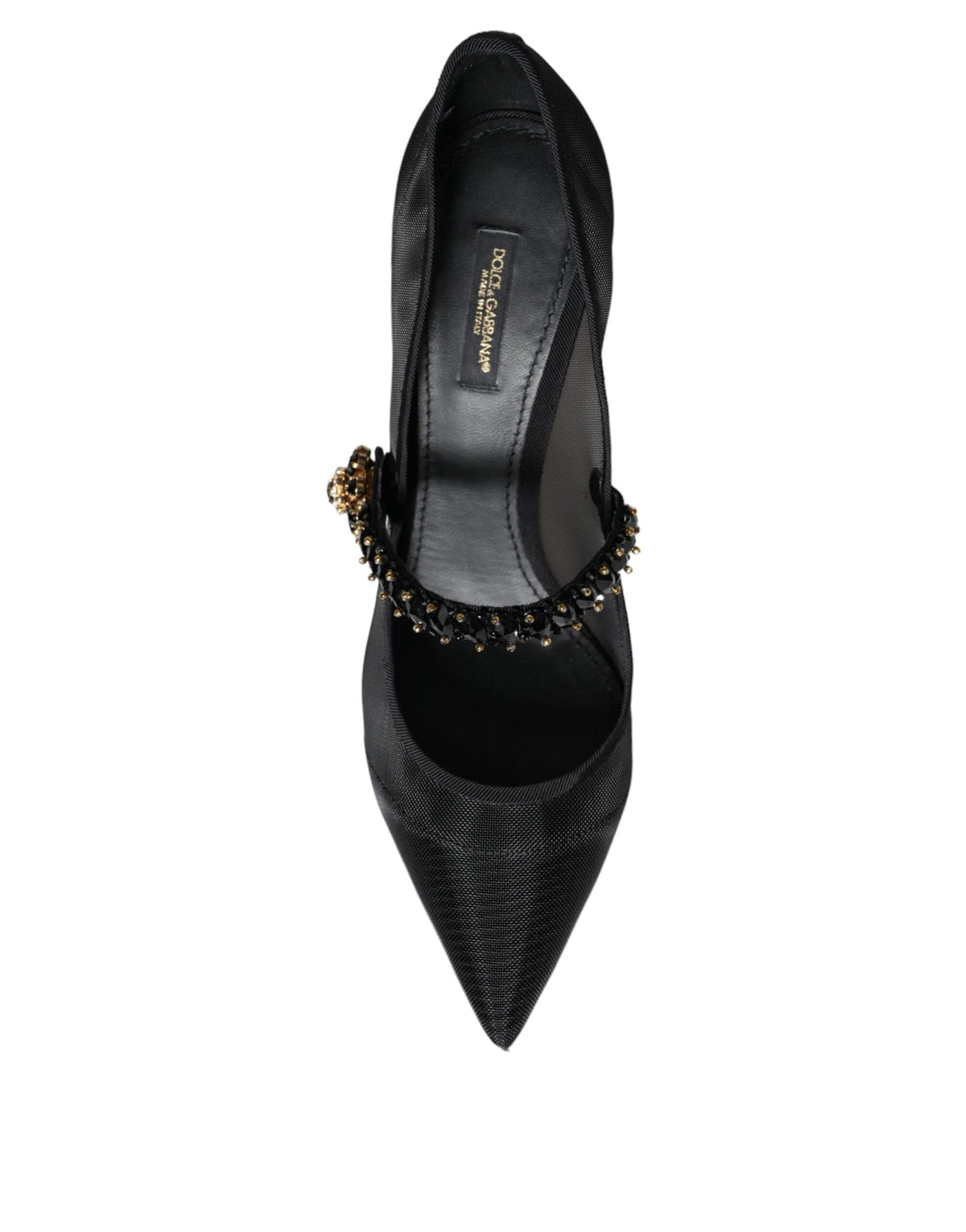 Dolce & Gabbana Black Mesh Mary Jane Crystal Heel Pumps Shoes