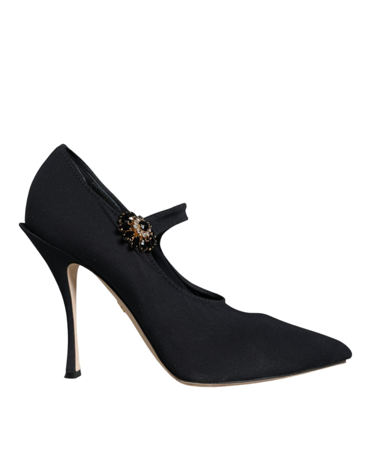 Dolce & Gabbana Black Mary Jane Jersey Crystal Pumps Shoes