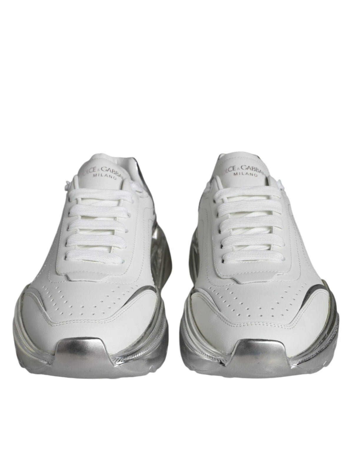 Dolce & Gabbana White Silver Daymaster Leather Sneakers Shoes