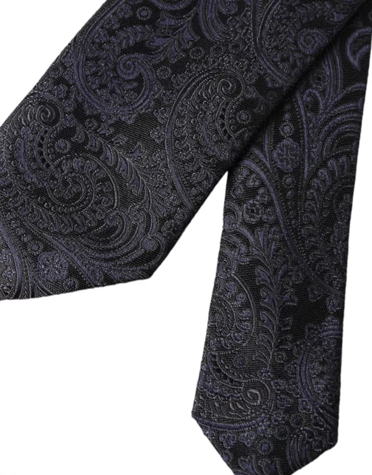 Dolce & Gabbana Black Patterned 100% Silk Adjustable Men Tie