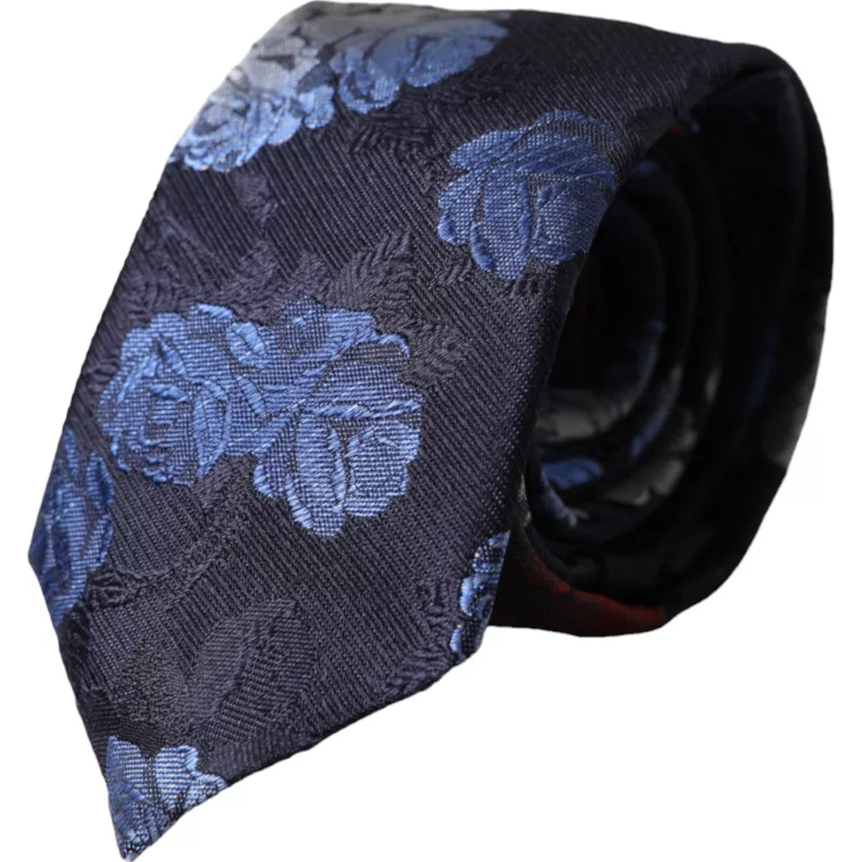 Dolce & Gabbana Dark Blue Floral Fantasy Silk Adjustable Men Tie