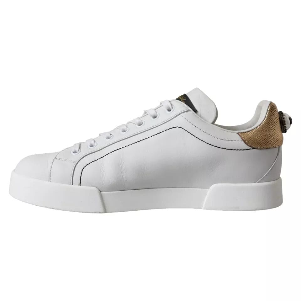 Dolce & Gabbana White Leather Portofino Low Top Sneakers Shoes