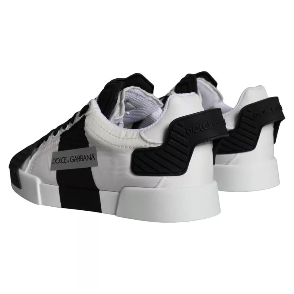 Dolce & Gabbana White Black Leather Low Top Women Sneaker Shoes