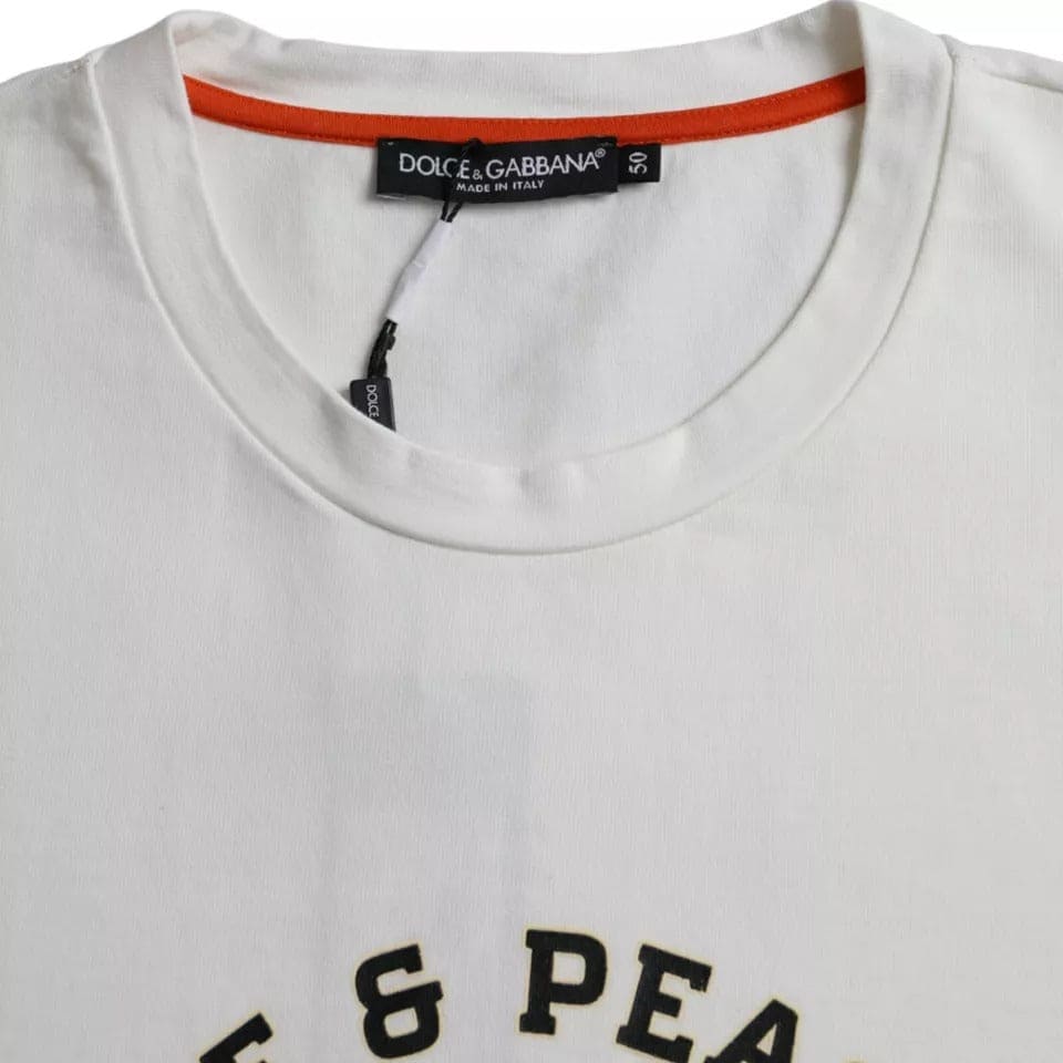 Dolce & Gabbana White Love & Peace Cotton Round Neck T-shirt