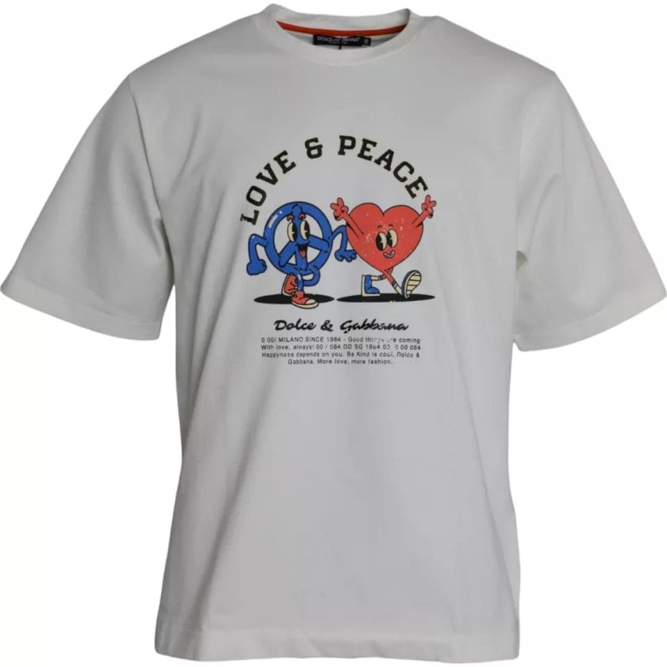 Dolce & Gabbana White Love & Peace Cotton Round Neck T-shirt