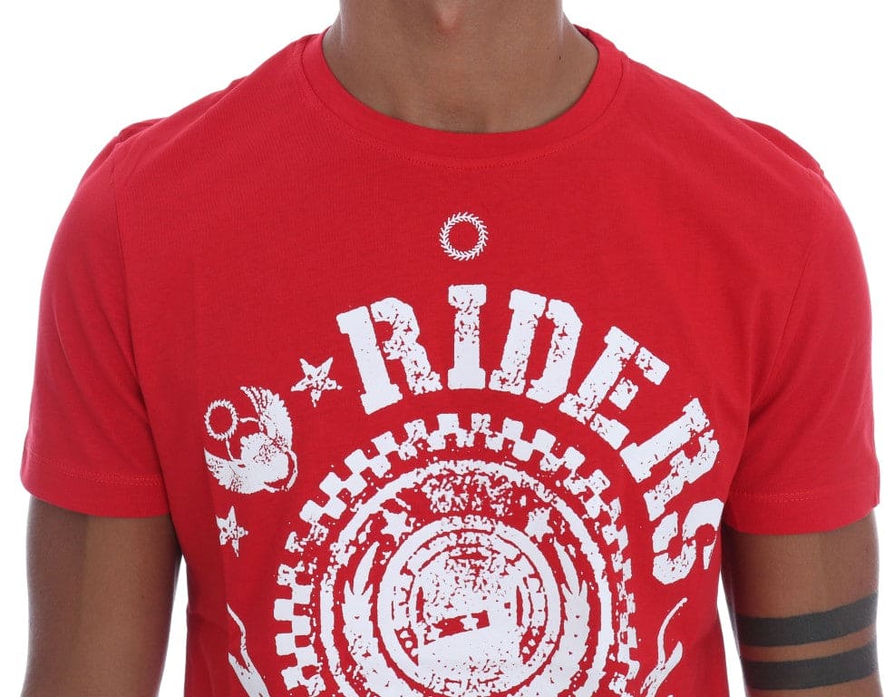 T-shirt ras du cou rouge chic « RIDERS » de Frankie Morello