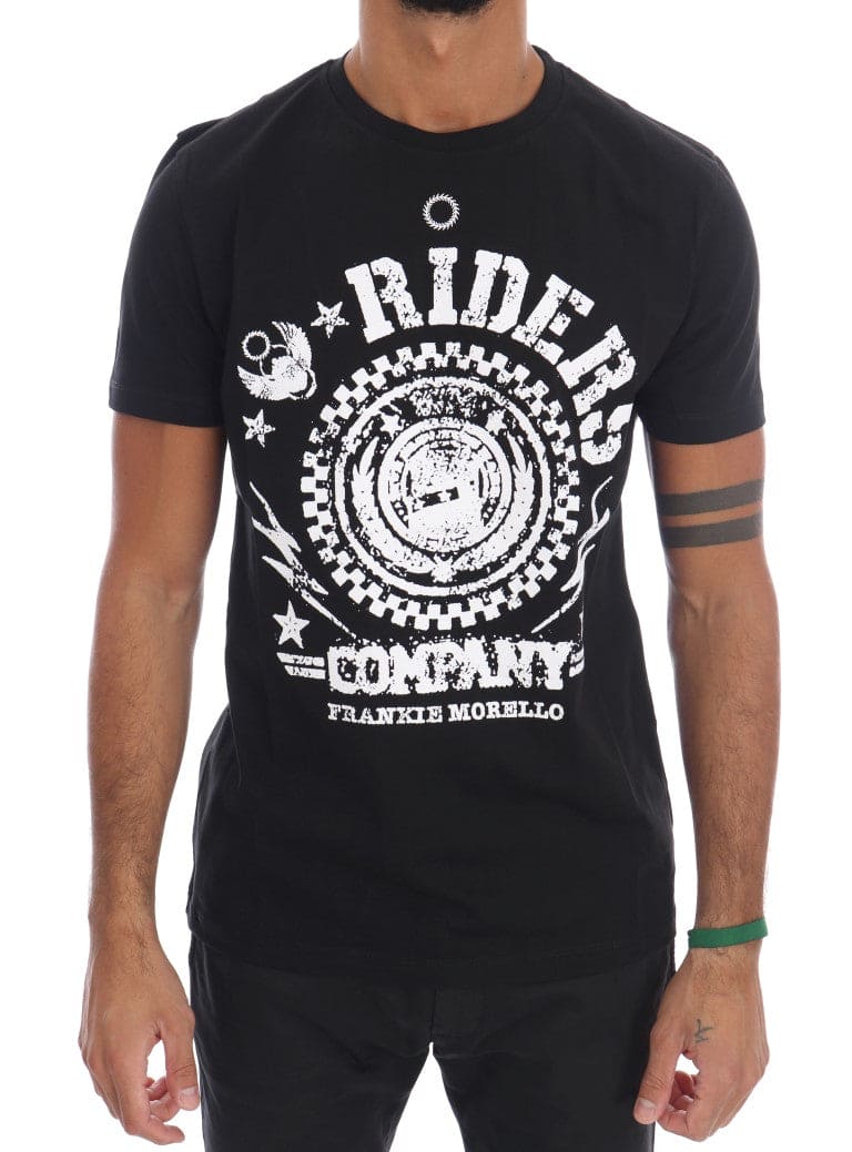 T-shirt ras du cou noir chic Frankie Morello avec motif « RIDERS »