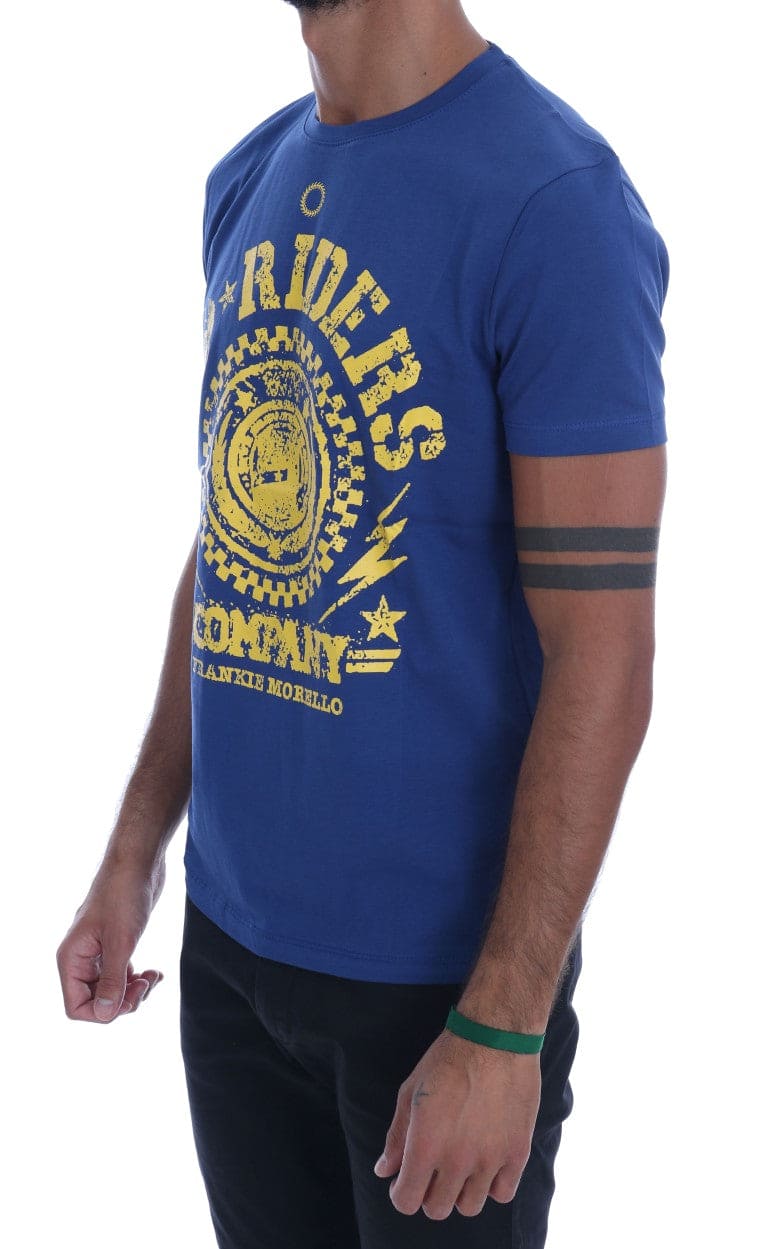 Frankie Morello Stylish Blue Riders Motif Cotton Tee