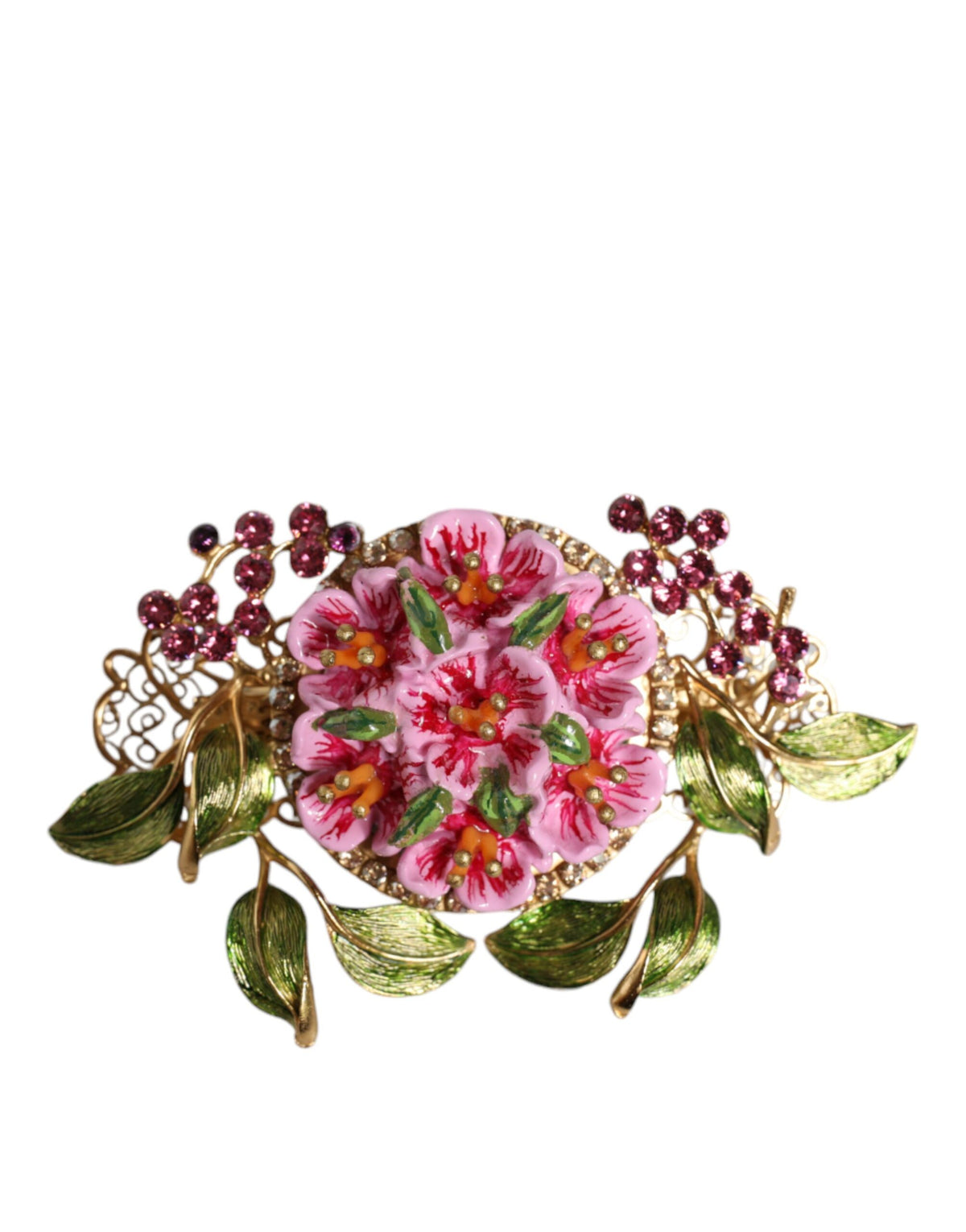 Dolce & Gabbana Gold Tone Brass Crystal Floral Hair Clip