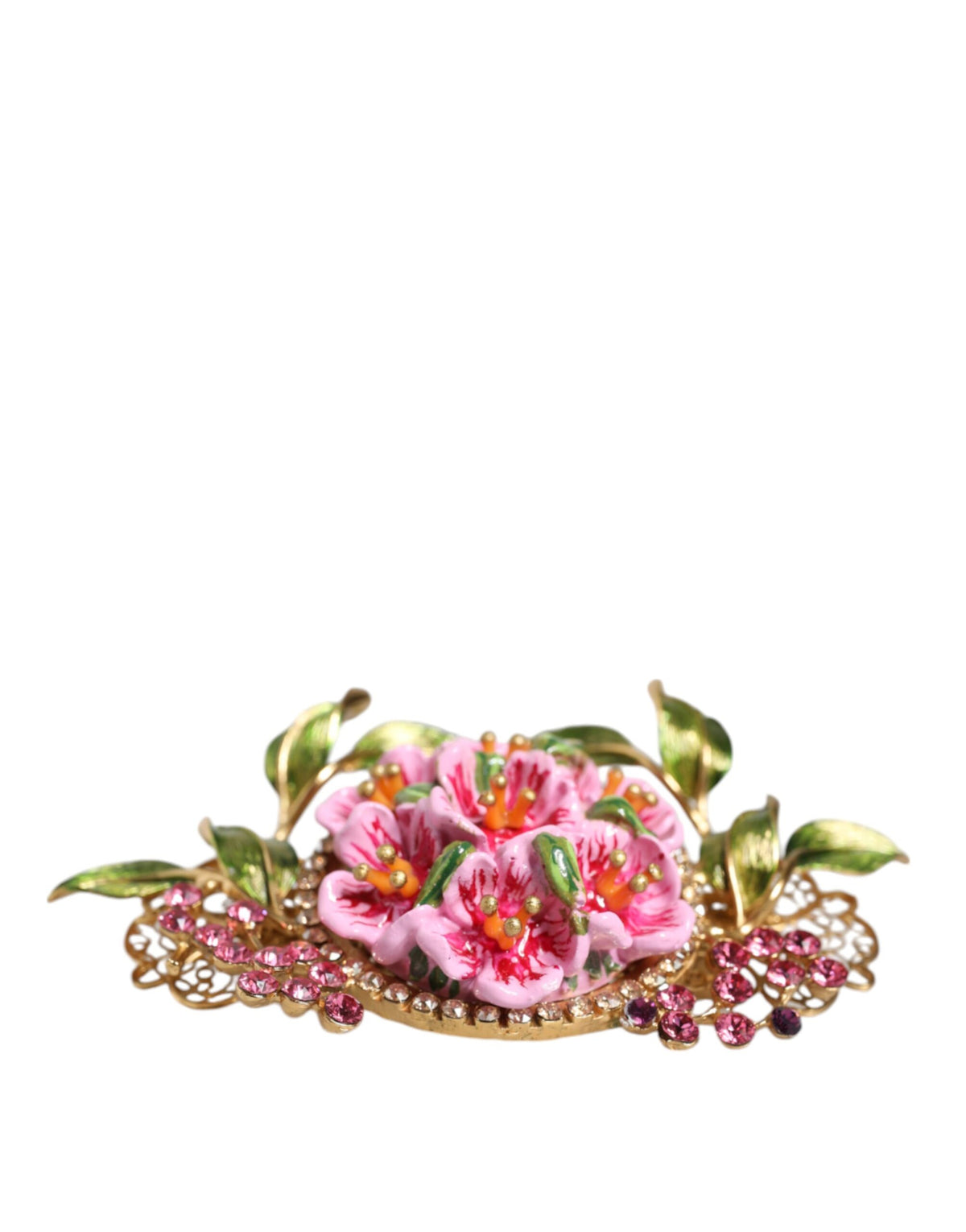 Dolce & Gabbana Gold Tone Brass Crystal Floral Hair Clip