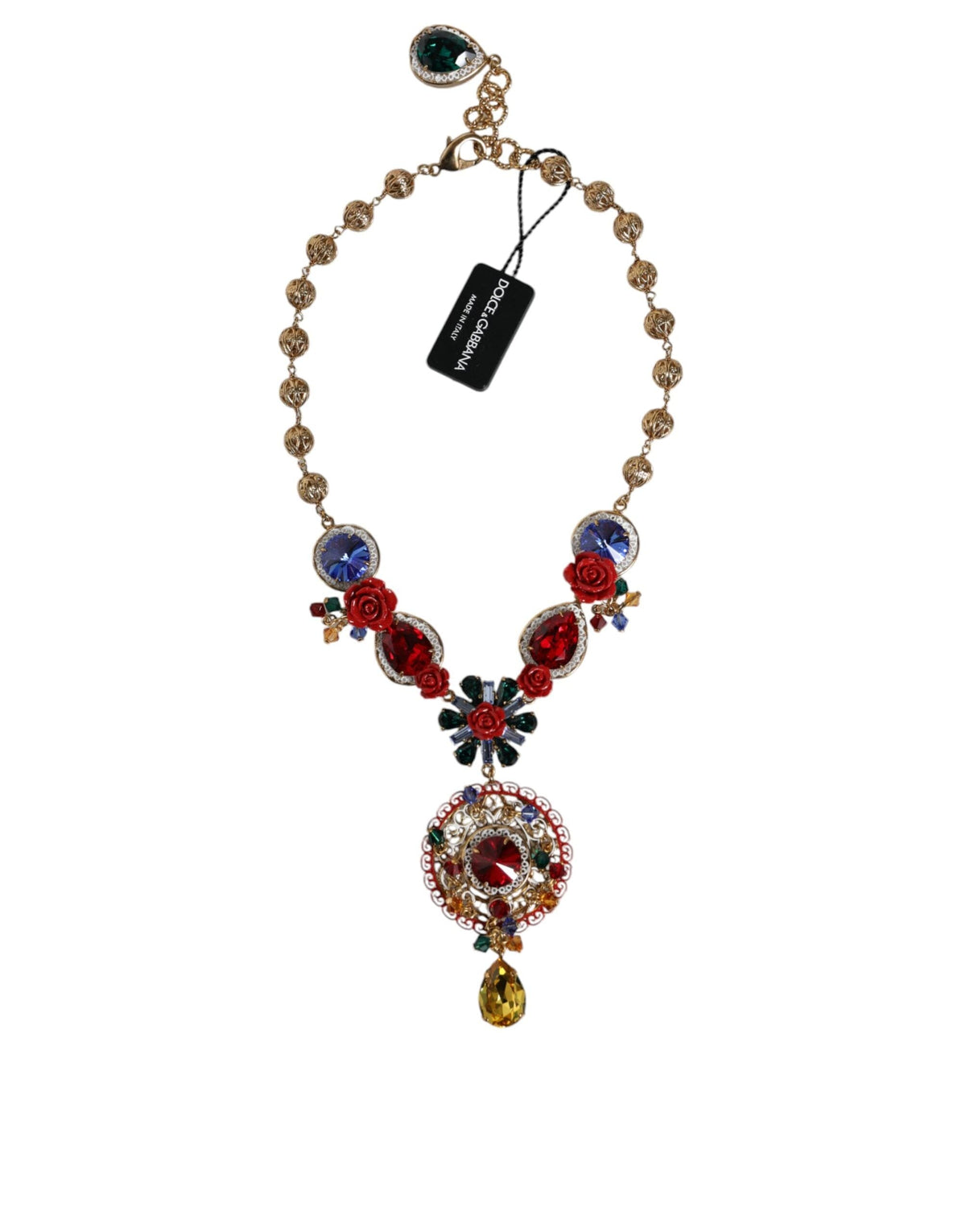 Dolce & Gabbana Gold Tone Brass Embellished Ball Chain Statement Necklace