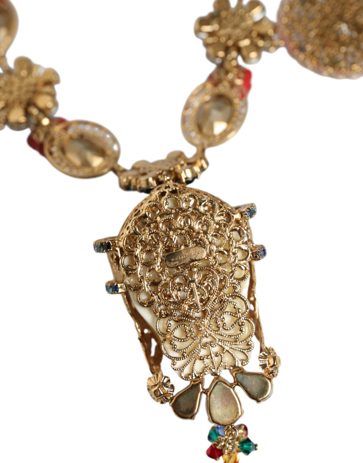 Dolce & Gabbana Gold Tone Brass Embellished Ball Chain Statement Necklace