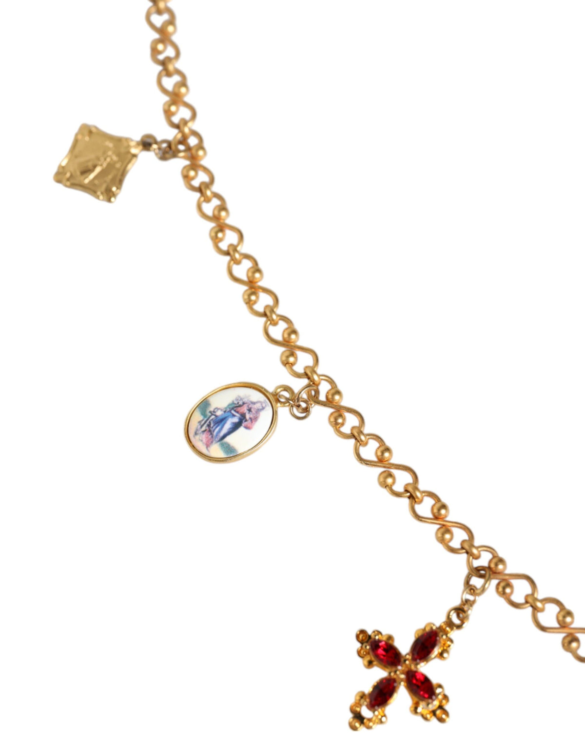 Dolce & Gabbana Gold Tone Brass Chain Religious Cross Pendant Necklace