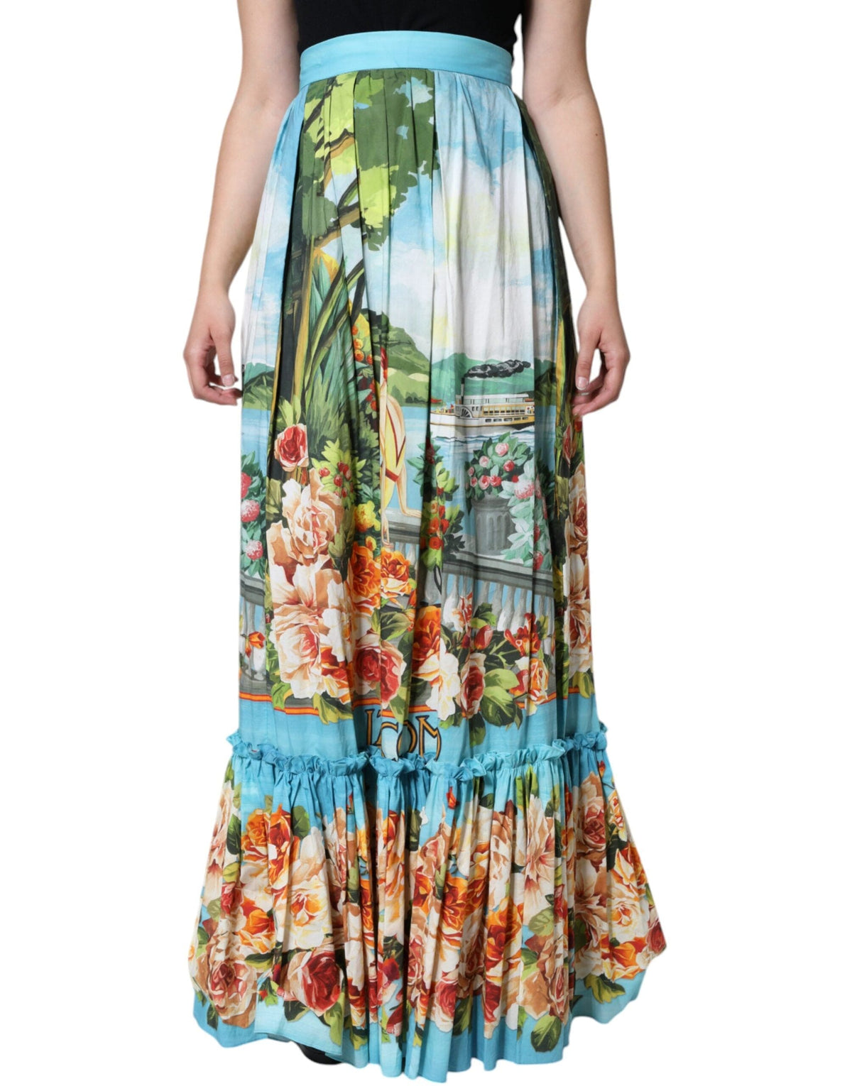 Dolce & Gabbana Multicolor Floral Cotton High Waist A-line Skirt