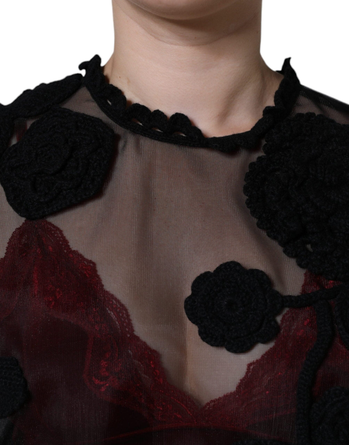 Dolce & Gabbana Black Nylon Mesh Transparent Floral Blouse