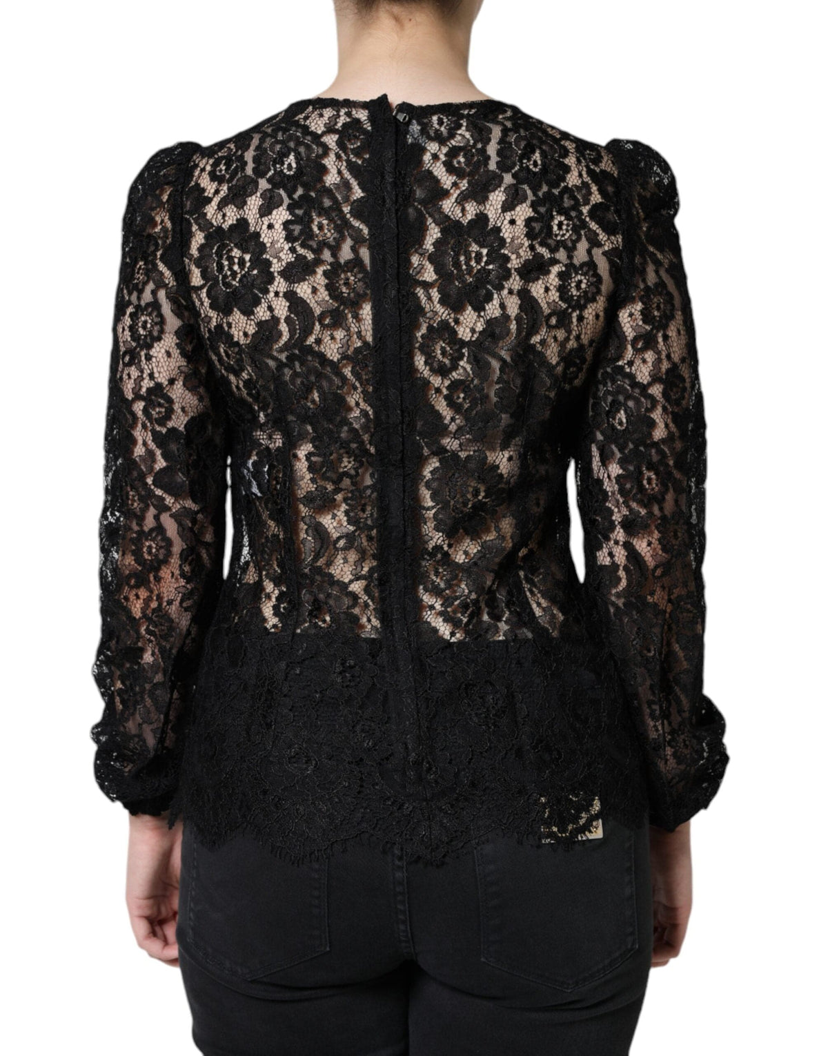 Dolce & Gabbana Black Floral Lace See Through Long Sleeve Top