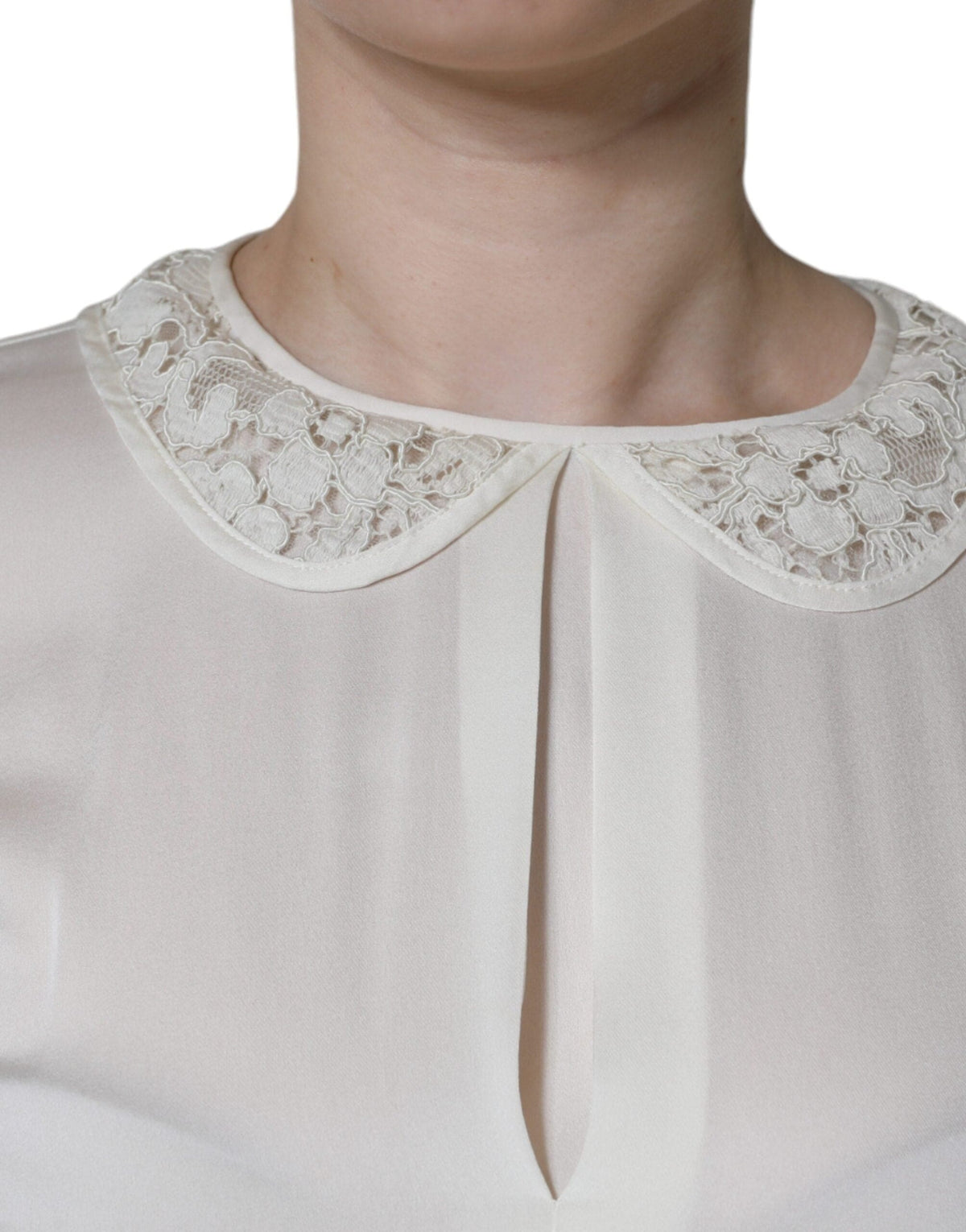 Dolce & Gabbana Off White Silk Lace Trimmed 3/4 Sleeves Blouse Top