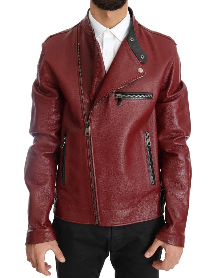 Veste de motard en cuir rouge éclatant Dolce &amp; Gabbana