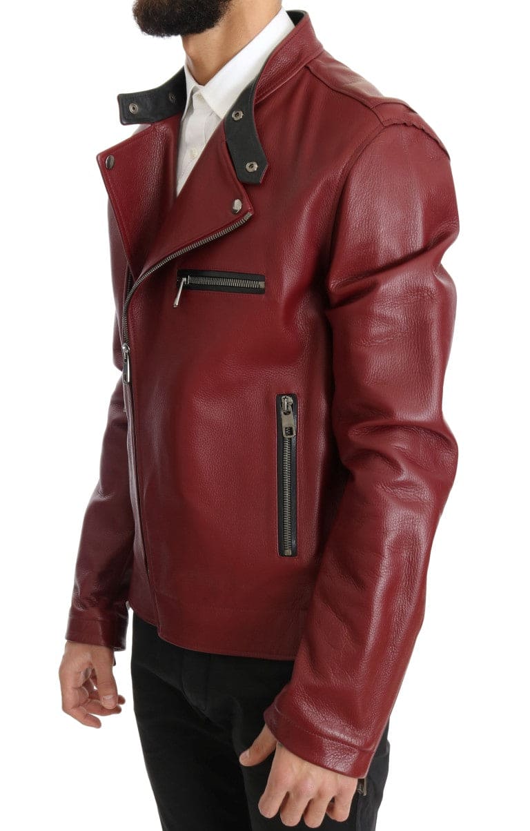 Veste de motard en cuir rouge éclatant Dolce &amp; Gabbana