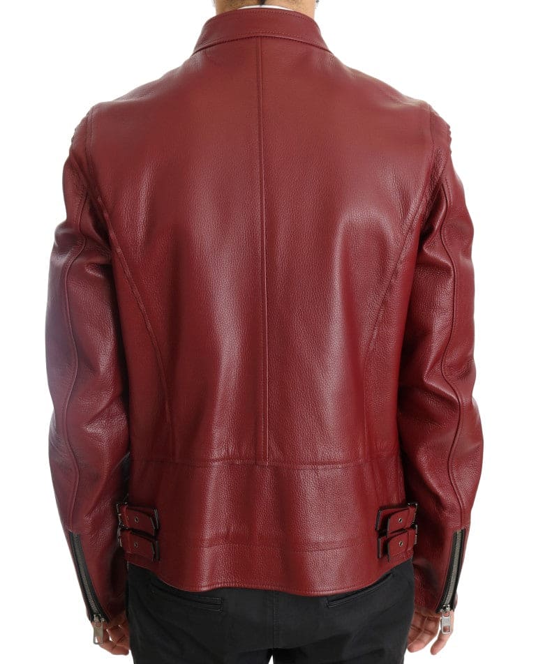 Veste de motard en cuir rouge éclatant Dolce &amp; Gabbana