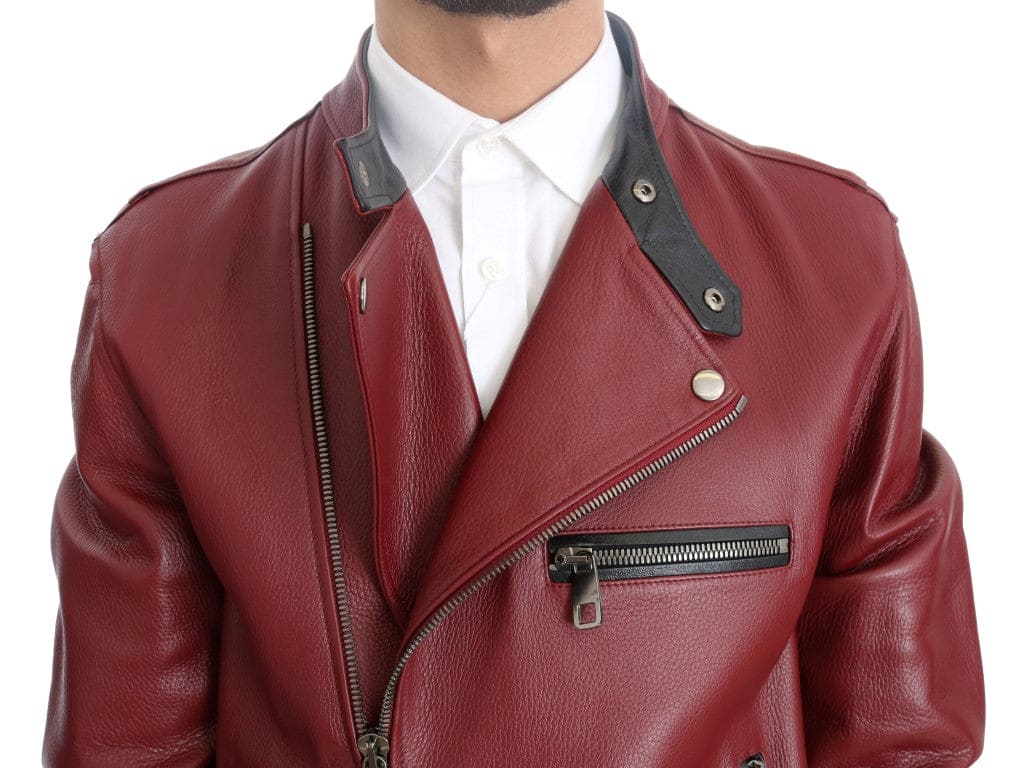 Veste de motard en cuir rouge éclatant Dolce &amp; Gabbana