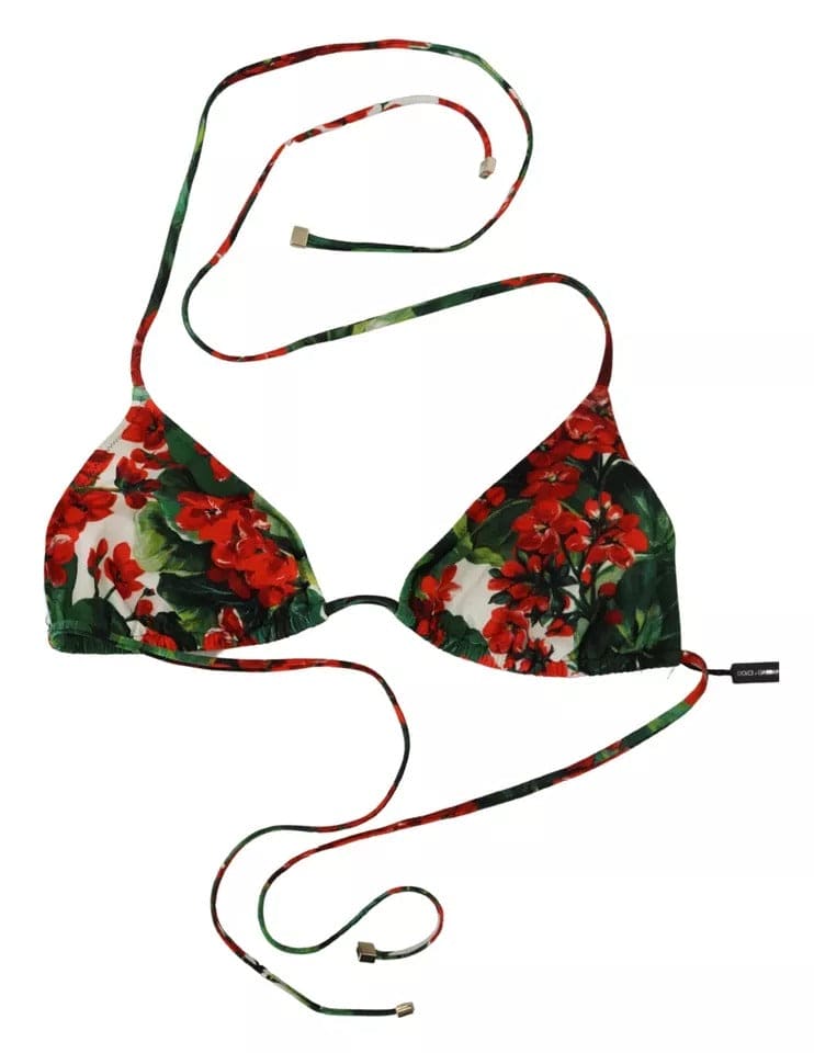 Dolce & Gabbana Multicolor Geranium Halter Beachwear Bikini Top