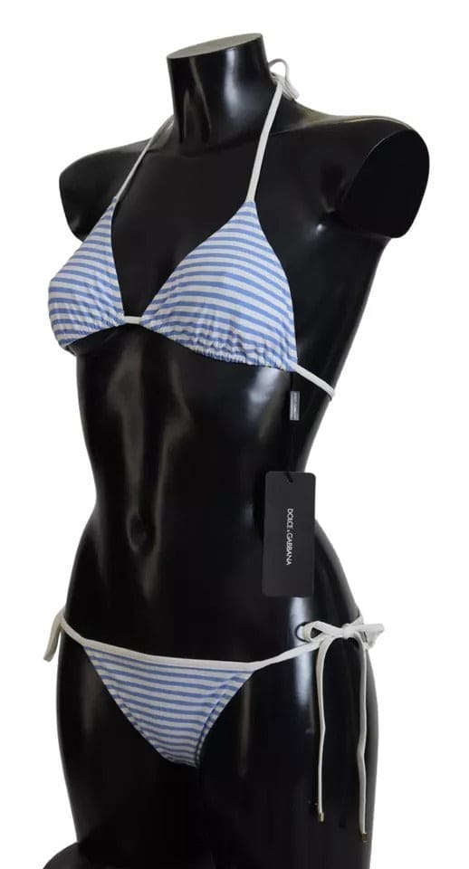 Dolce & Gabbana White Blue Stripes Bikini Top Bottom Beachwear Swimwear