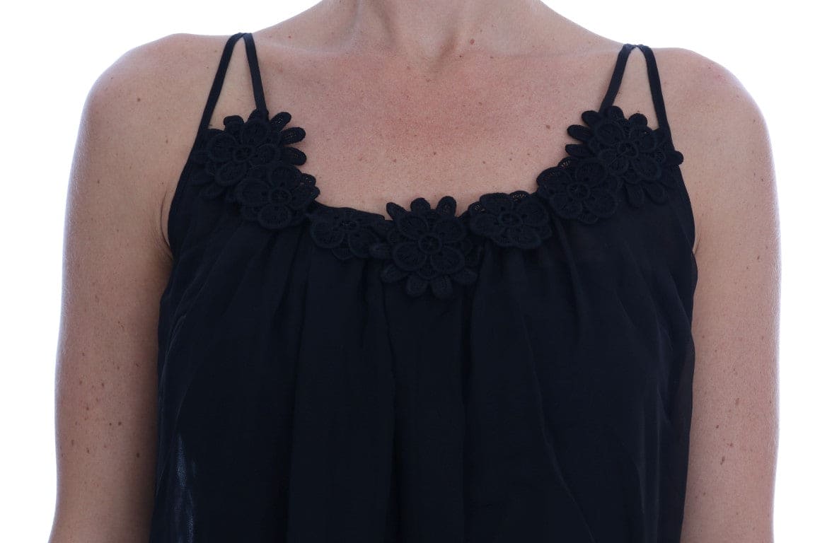 Robe chemise élégante en dentelle de soie noire Dolce &amp; Gabbana