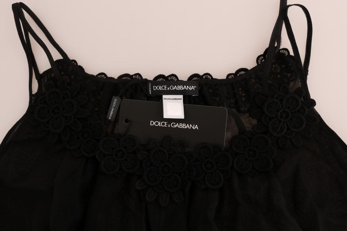 Robe chemise élégante en dentelle de soie noire Dolce &amp; Gabbana